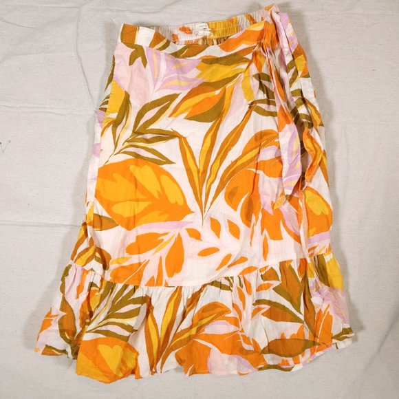 C&C California Faux Wrap Skirt Womens Large Floral 100% Linen Pocket Breathable - Picture 10 of 16